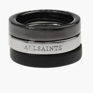 All Saints Silver and Black Ring Set